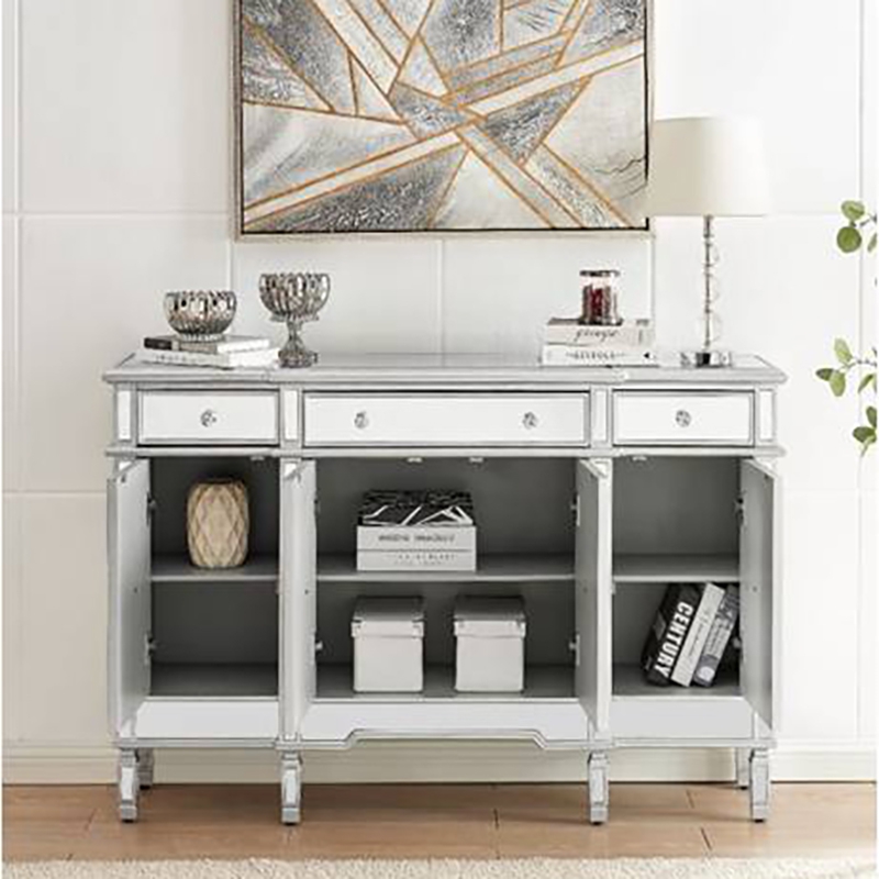 Mirrored Accent Cabinet MDF With 3 Drawers For Living Room